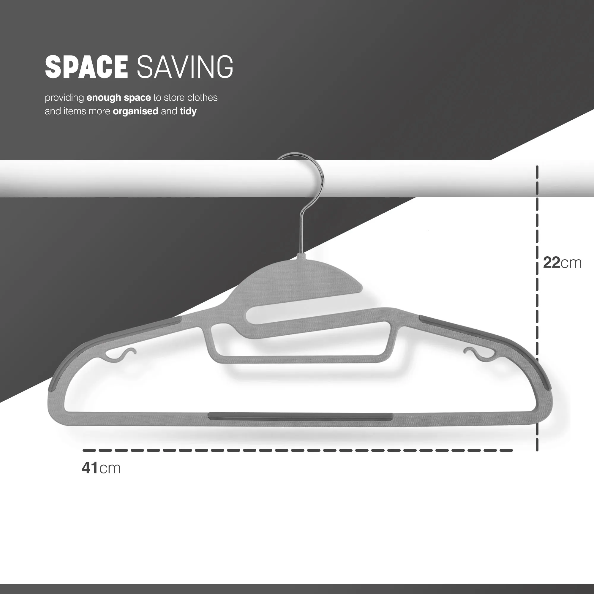 20 Pack Non-Slip Hangers - Durable Slimline Design, Space Saving With 360 Swivel