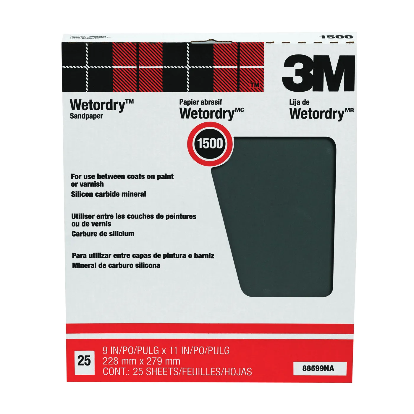 3M 88599 Sandpaper, 11 in L, 9 in W, 1500 Grit, Ultra Fine, Silicone Carbide Abrasive