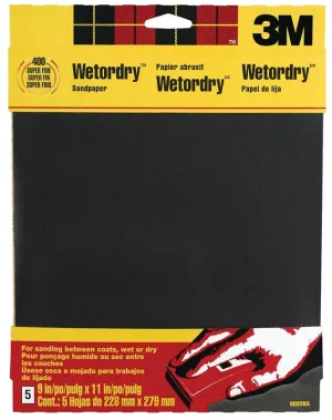 3M 9085 Sandpaper, 11 in L, 9 in W, 400 Grit, Super Fine, Silicone Carbide Abrasive :PK  5: QUANTITY: 1