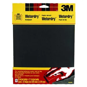 3M Wet/Dry Sandpaper – 9" x 11" –  600-Grit – Pack of 5