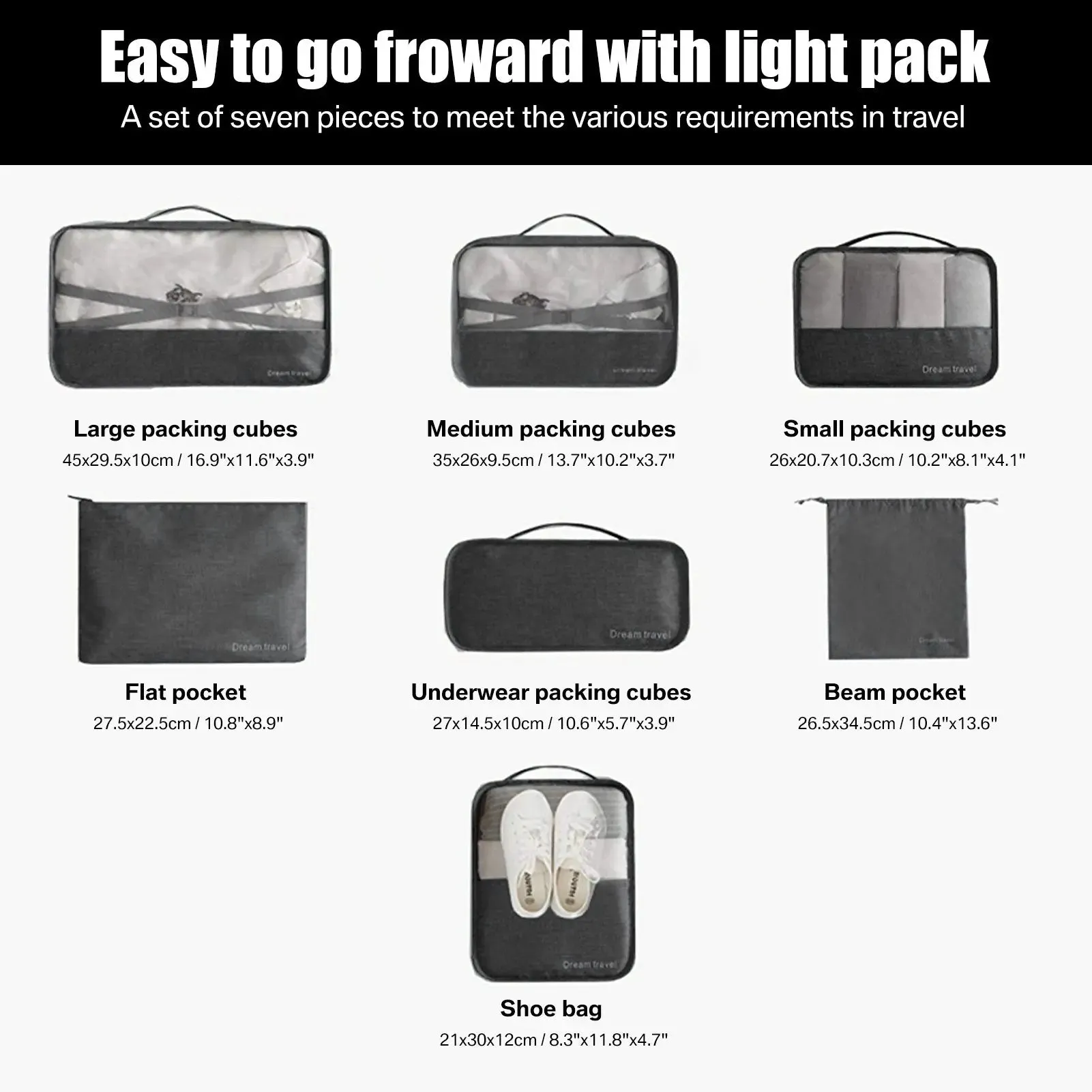 7pcs Packing Cubes Luggage Storage Organiser