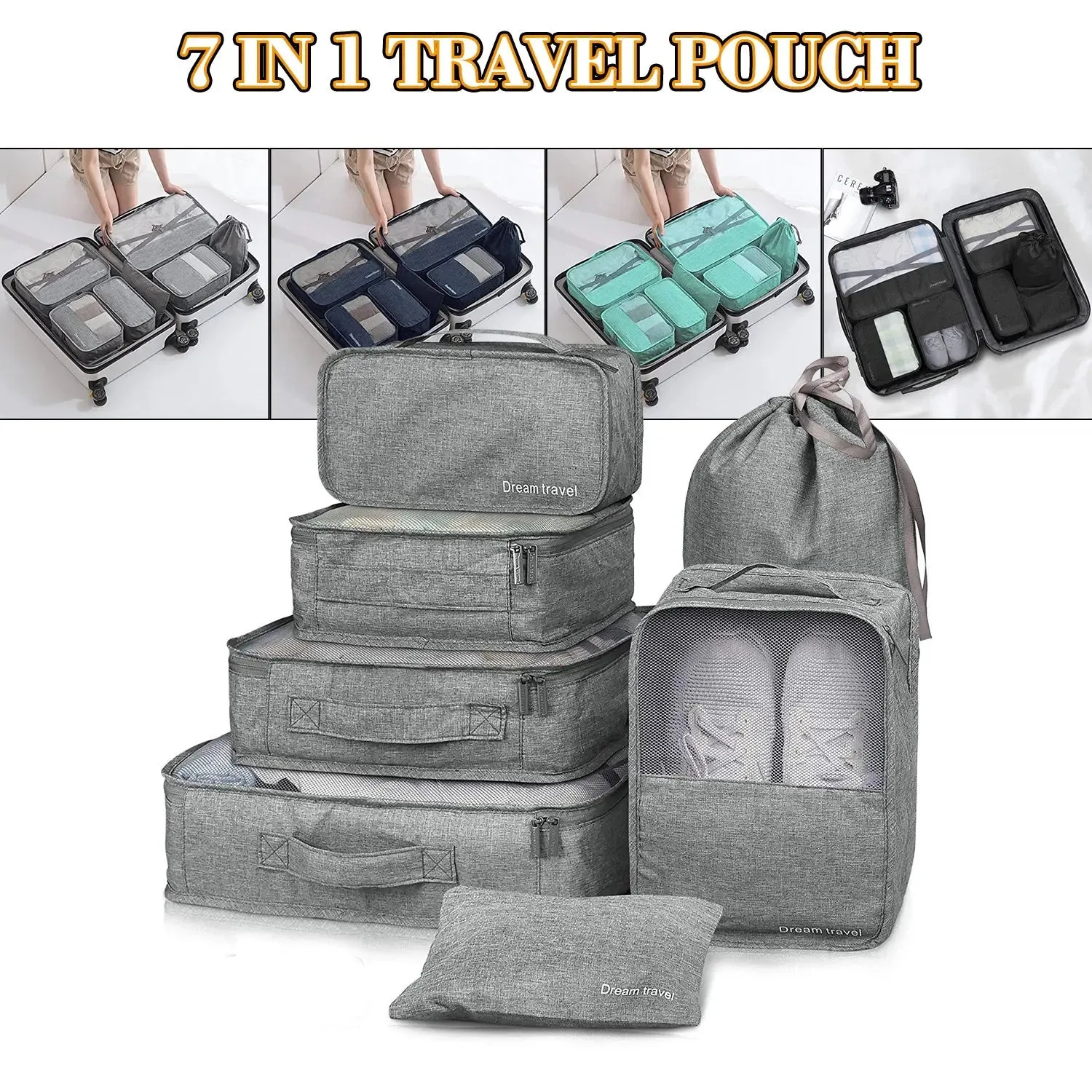 7pcs Packing Cubes Luggage Storage Organiser