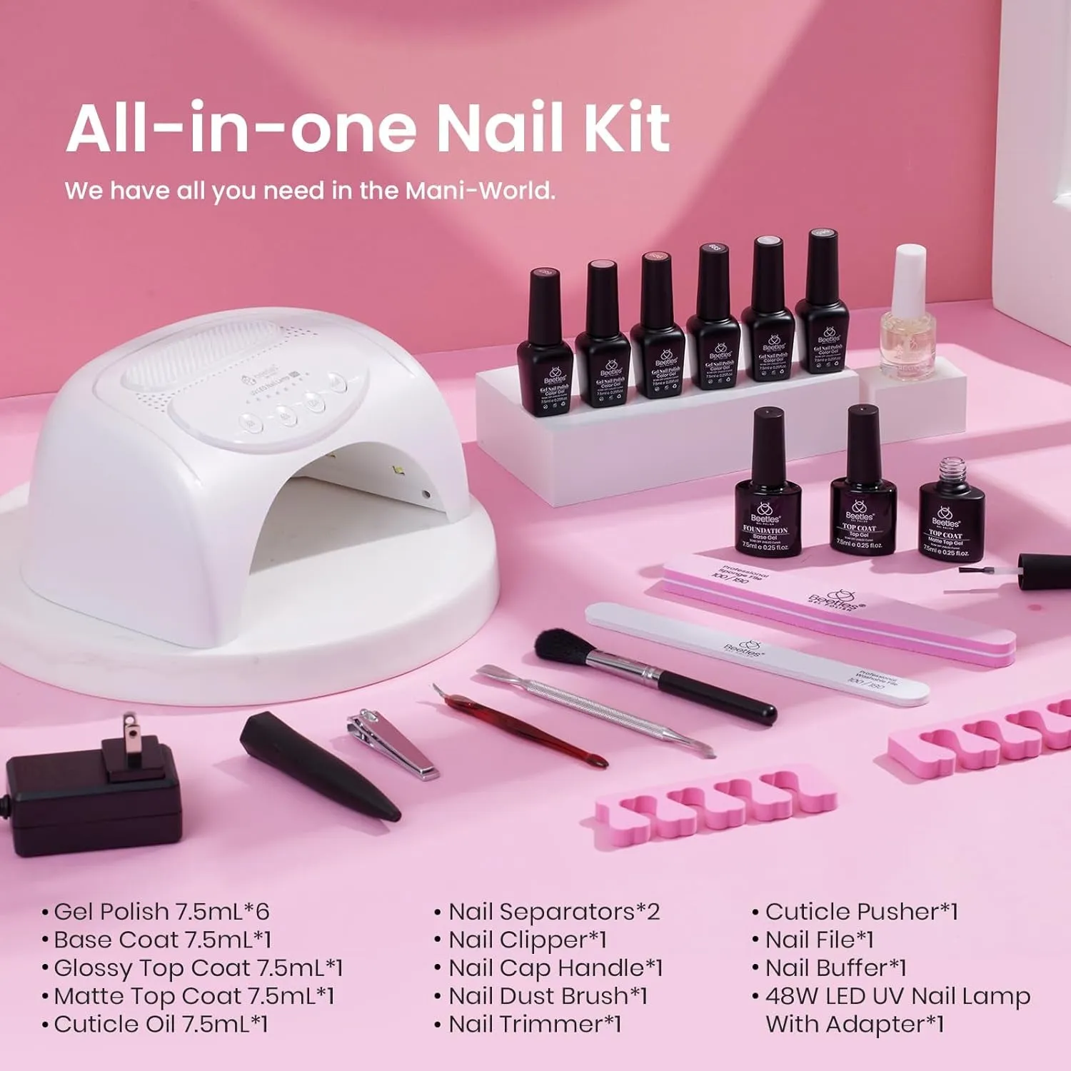 Beetles 48W LED Nail Lamp Kit: 6 Nude & Gray Gel Polishes for DIY Manicures & Nail Art Gifts