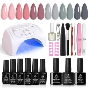 Beetles 48W LED Nail Lamp Kit: 6 Nude & Gray Gel Polishes for DIY Manicures & Nail Art Gifts