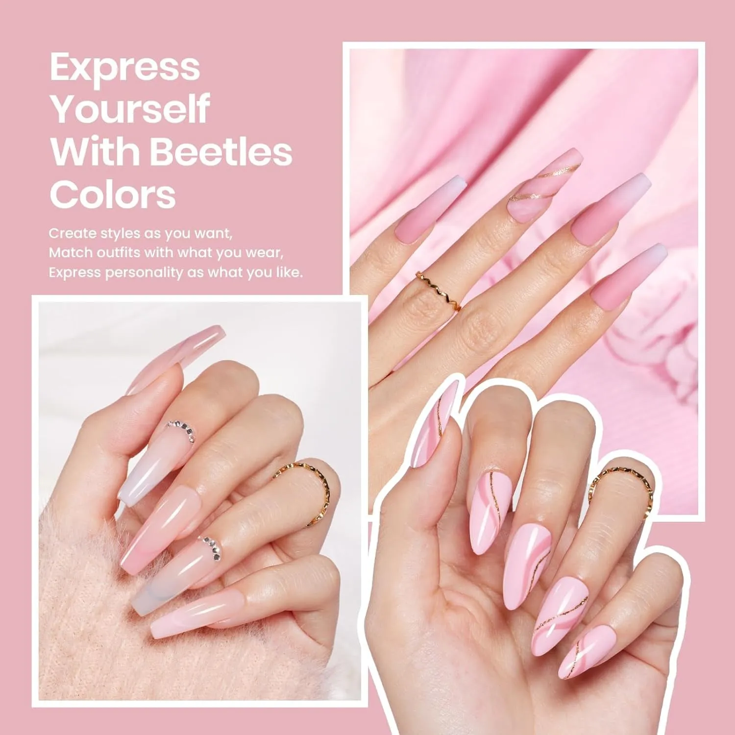 Beetles 48W LED Nail Lamp Kit: 6 Nude & Gray Gel Polishes for DIY Manicures & Nail Art Gifts