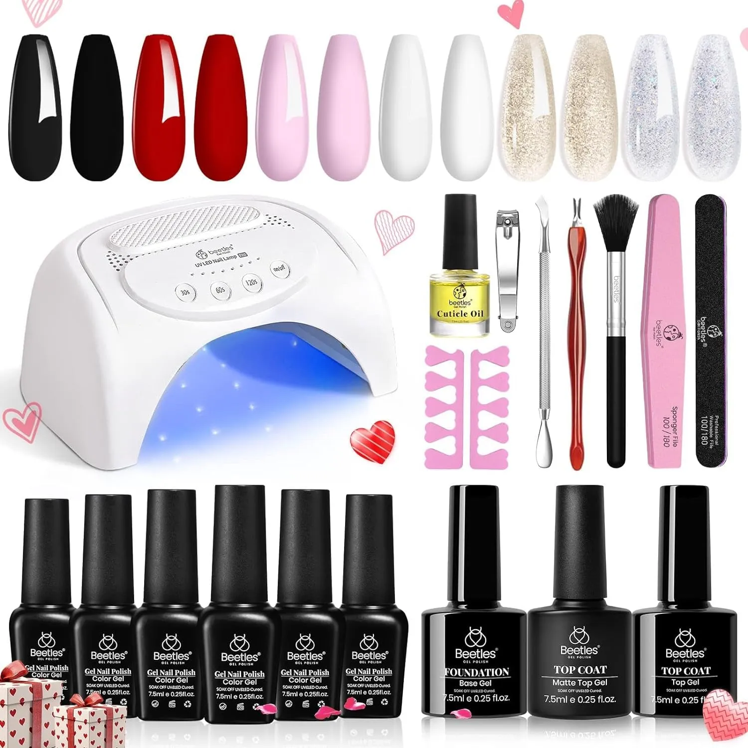 Beetles 48W LED Nail Lamp Kit: 6 Nude & Gray Gel Polishes for DIY Manicures & Nail Art Gifts