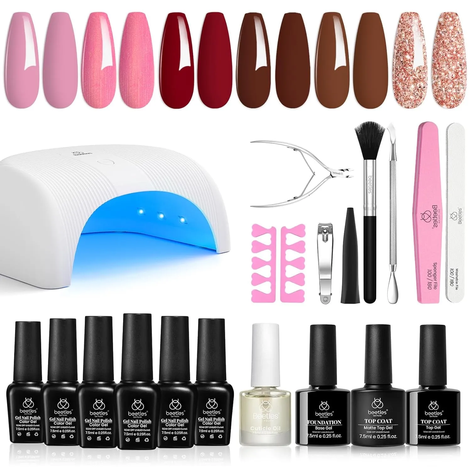 Beetles 48W LED Nail Lamp Kit: 6 Nude & Gray Gel Polishes for DIY Manicures & Nail Art Gifts