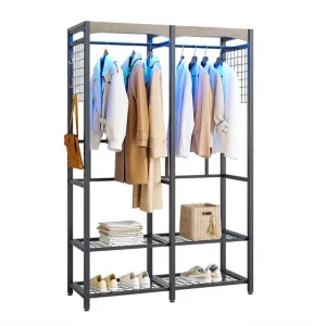 Bestier Metal Freestanding Wardrobe w/ Shelf & Color Changing Light, Dark Gray