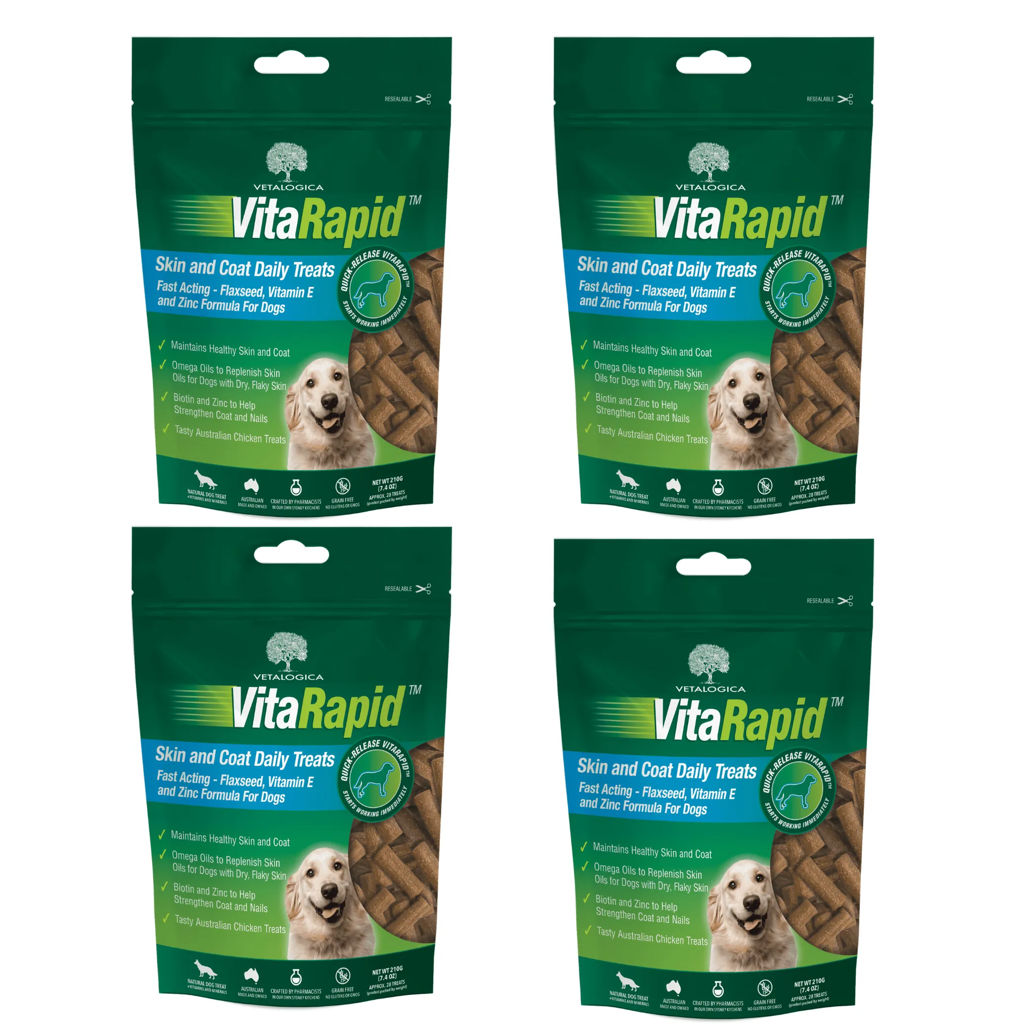 Bundle Pack of 4 x VitaRapid® Skin & Coat Daily Treats For Dogs - 210g YT