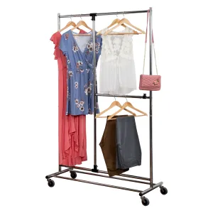 Chrome 2-Tier Rolling Clothes Rack