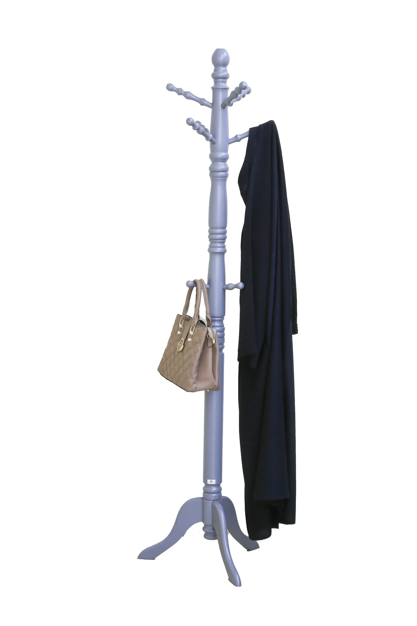 Easy Coat Hanger 188 SERIES Standing Free standing : Entryway Coat Rack, wooden Coat Hat Rack Tree Stand Hanger Organizer for Jacket, Purse, Scarf Rack, Umbrella and long dress. (Grey)