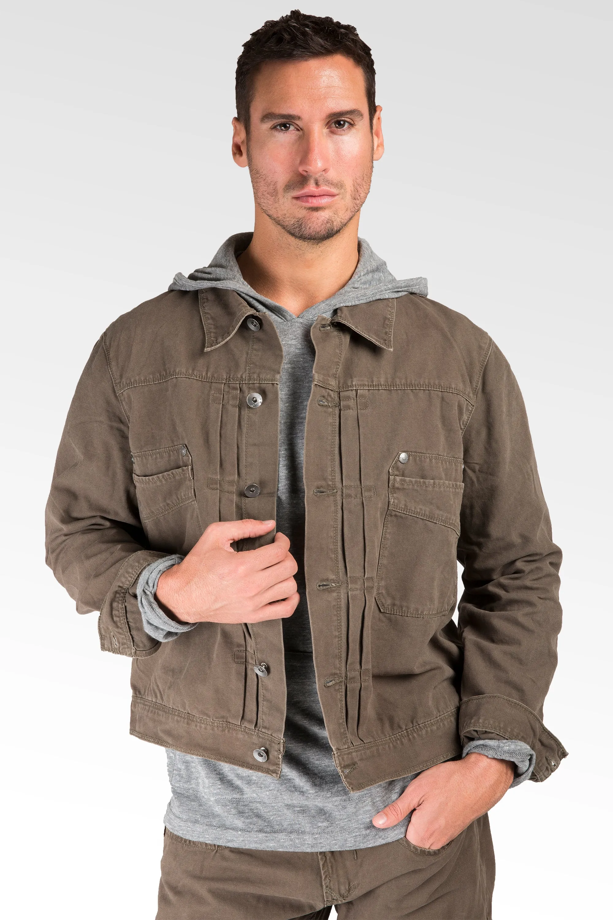 Fatigue Brown Heavy Wash Canvas Trucker Jacket 100% Cotton Rugged & Stylish