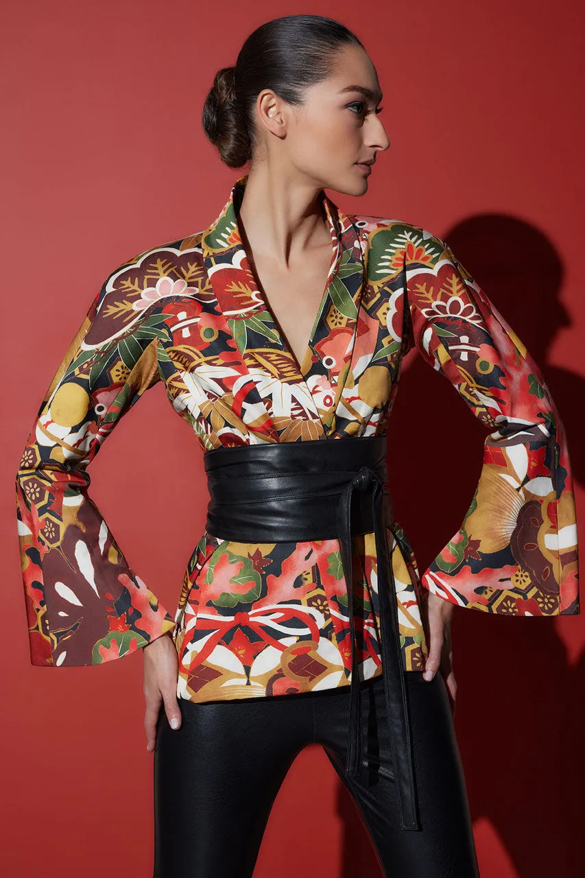 Ikebana Printed Cotton Sateen Peplum Jacket