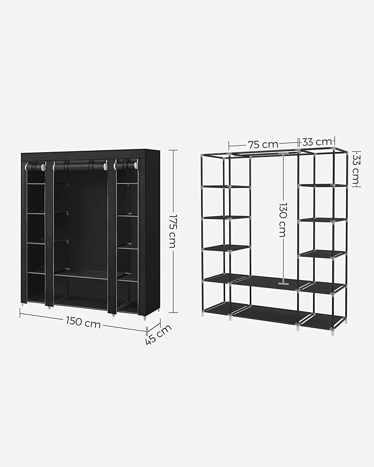 Large Capacity Non-Woven Fabric Wardrobe, 12 Sections, Black - SONGMICS