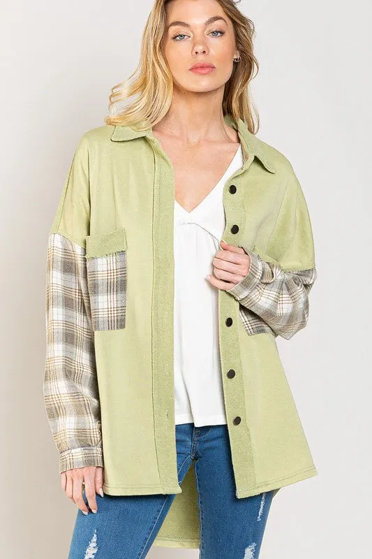 Leaves and Lattes Long Sleeve With Plaid Detail POL Sleeve POL Shacket