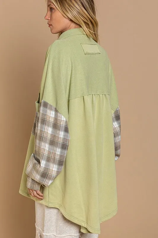 Leaves and Lattes Long Sleeve With Plaid Detail POL Sleeve POL Shacket