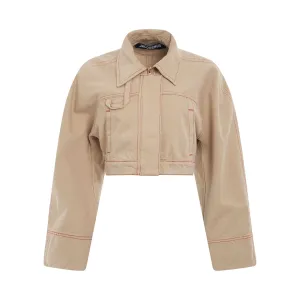 Meio Cropped Jean Jacket in Beige