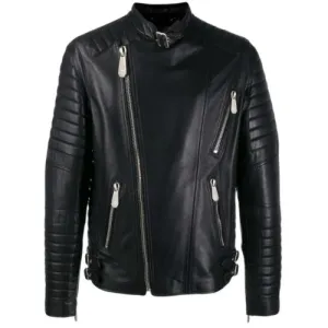 Men Biker Leather Jacket Cross Zipper