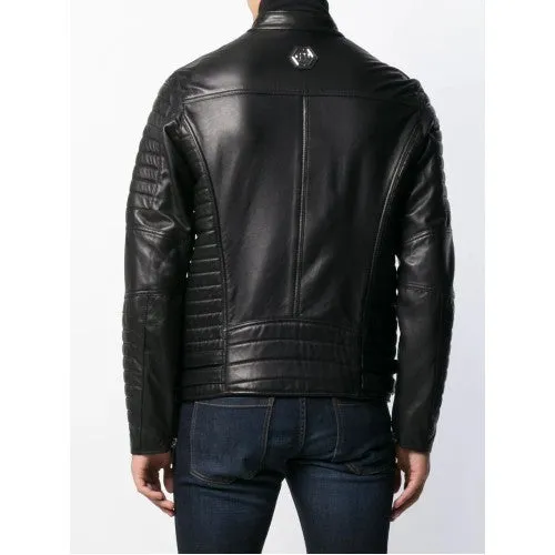 Men Biker Leather Jacket Cross Zipper