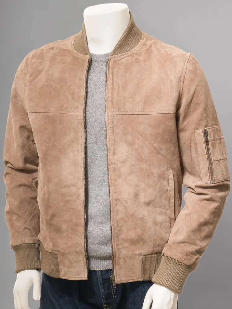 Mens Biker Distressed Suede Camel Leather Jacket