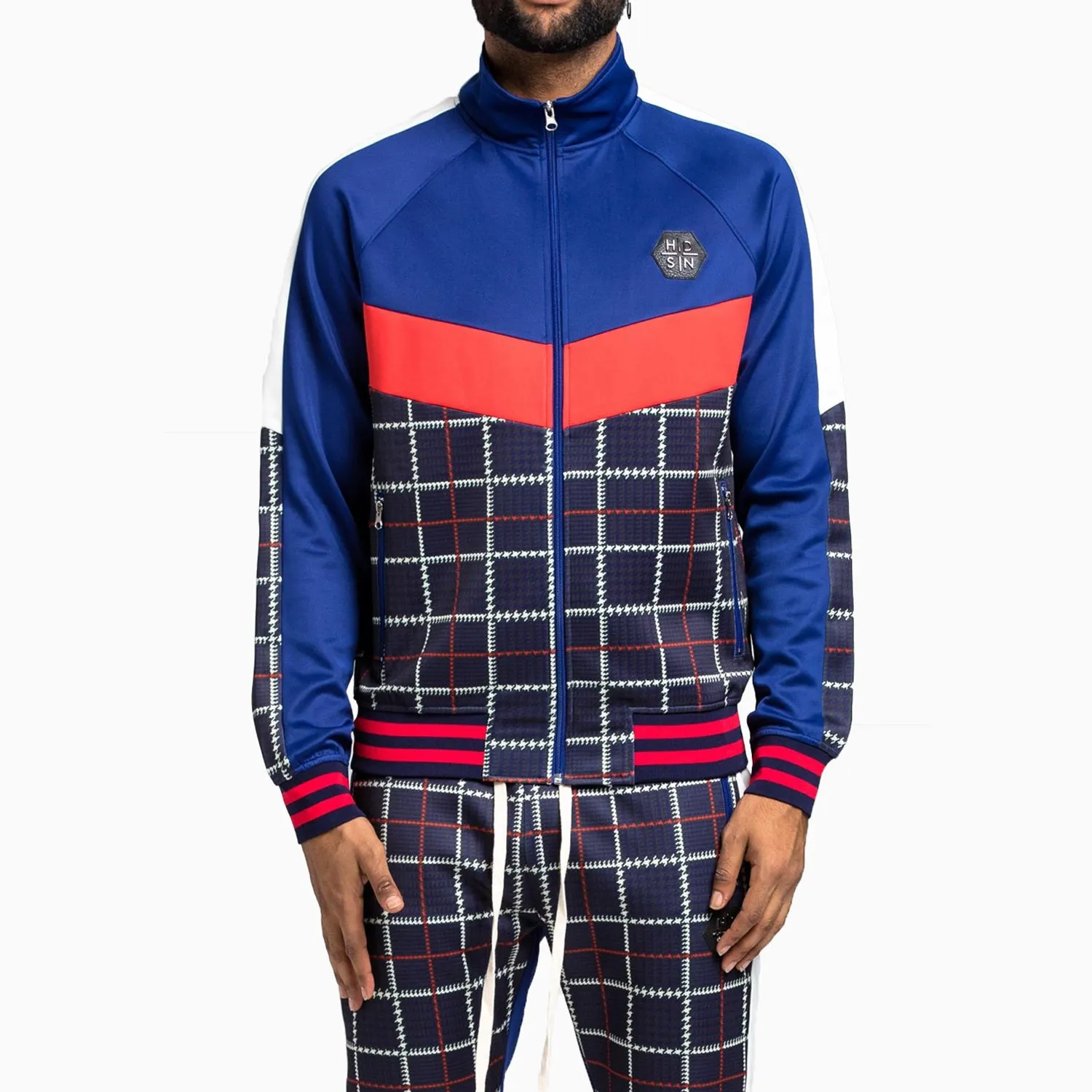 Men's Glen Plaid Cut & Sew Track Jacket