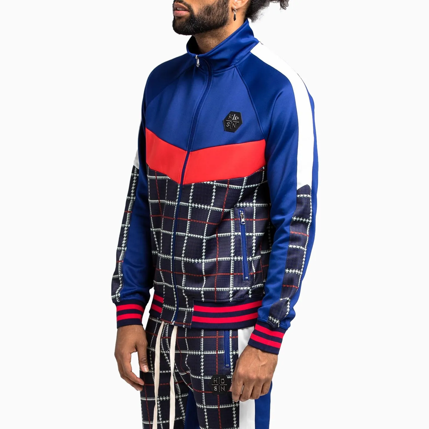 Men's Glen Plaid Cut & Sew Track Jacket