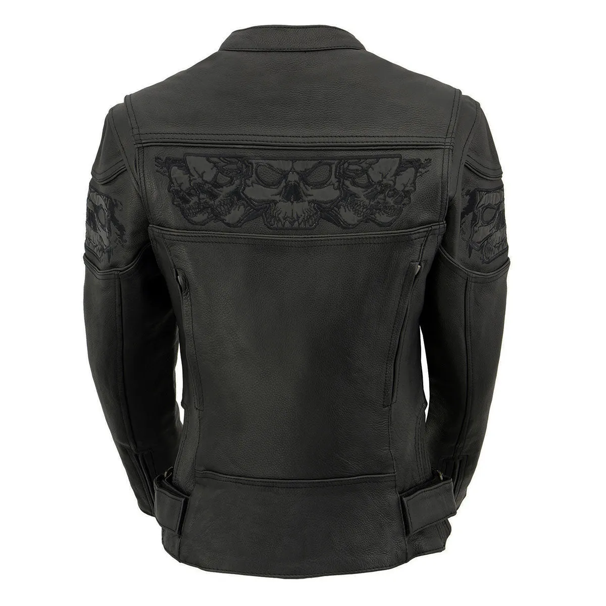 Milwaukee Leather MLL2540 Women's Crossover Black Leather Scooter Jacket w/ Reflective Skull Graphic