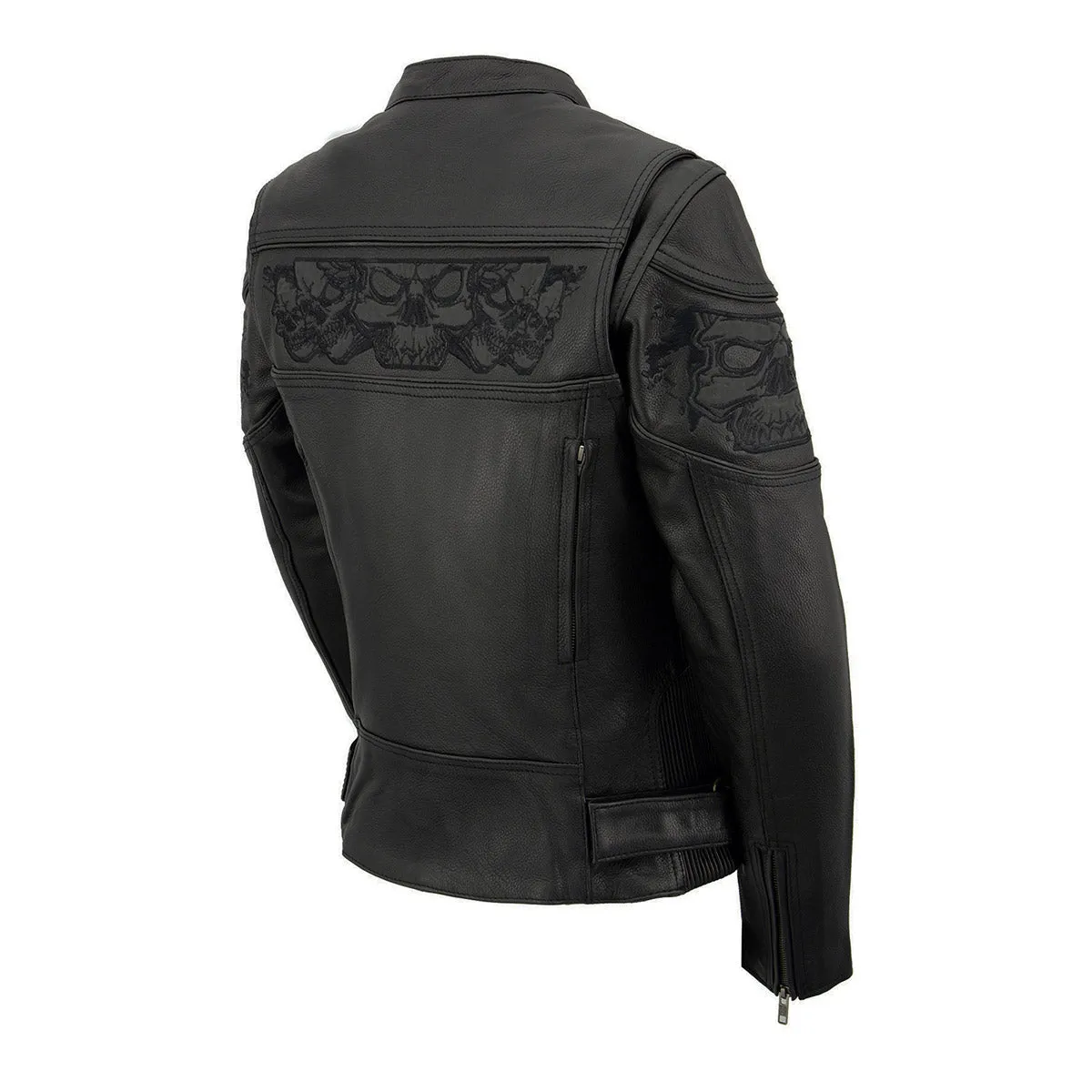 Milwaukee Leather MLL2540 Women's Crossover Black Leather Scooter Jacket w/ Reflective Skull Graphic