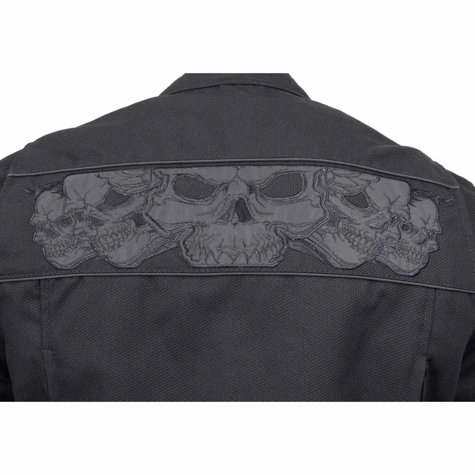 Milwaukee Leather MPM1730 Black Padded Textile Motorcycle Jacket for Men w/ Reflective Skulls - All Season Motorcycle Jacket