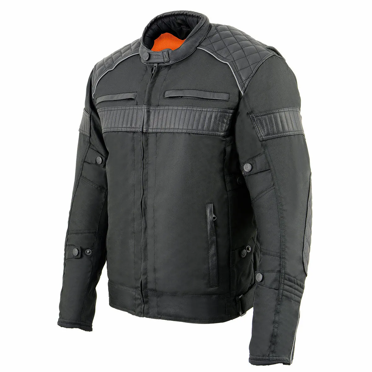 Milwaukee Leather MPM1735 Men's Black Textile Scooter Jacket with Leather Trim