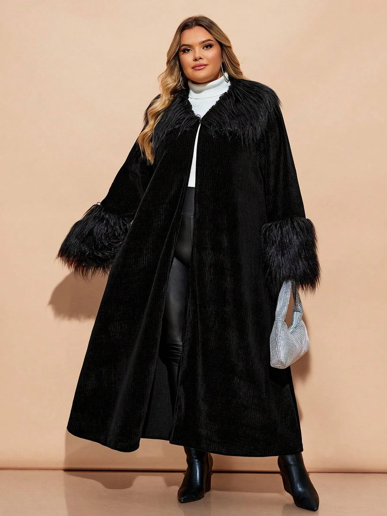 Open Front Faux Fur Punk Gothic Coat