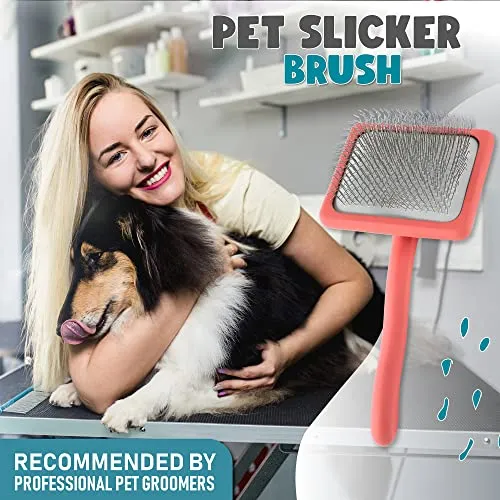 Pet Slicker Brush With Soft Massage Grooming Stainless Steel Pins Slide This Universal Miracle Coat Slicker Brush Shedding and Undercoat Tool