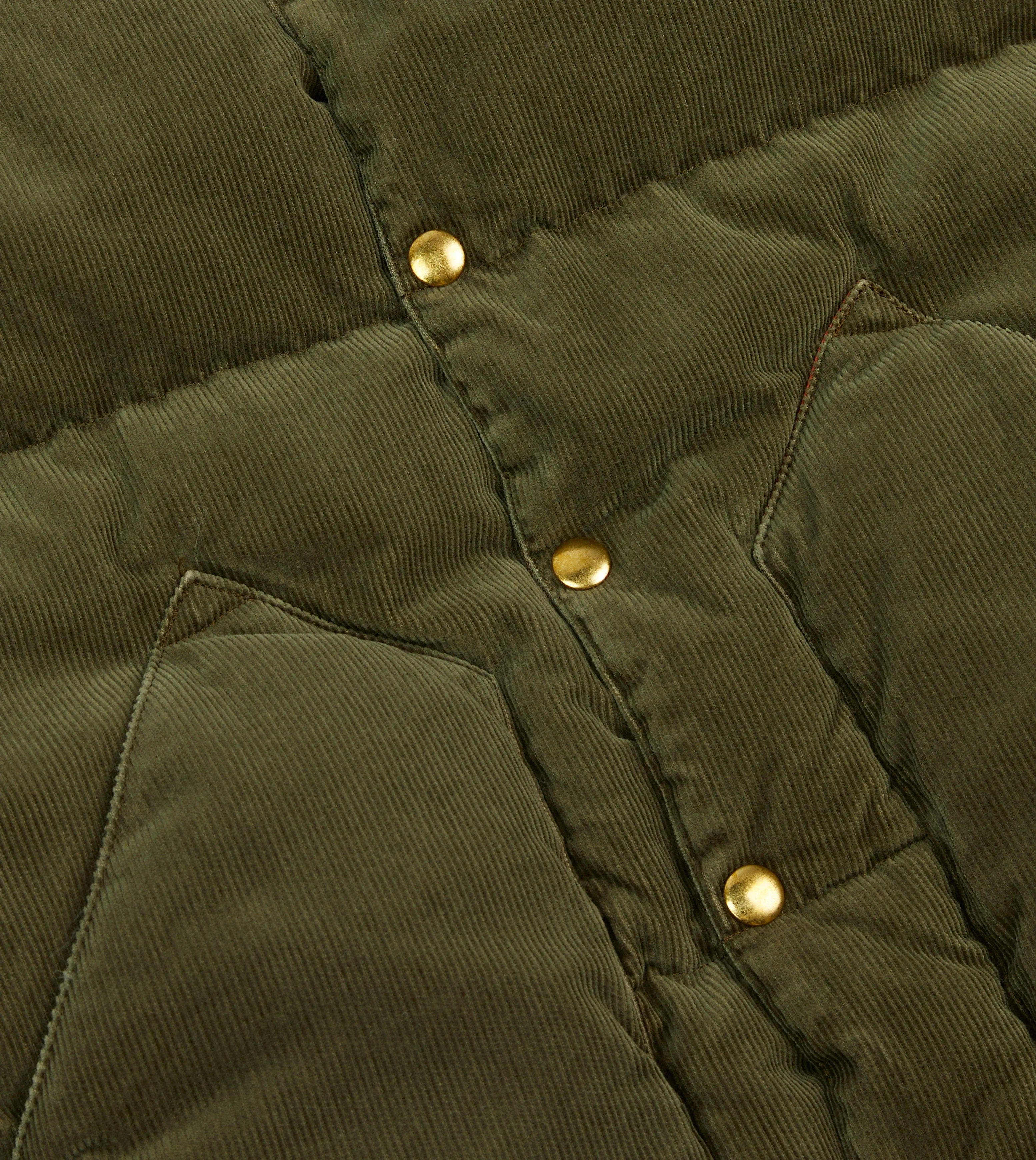 Rocky Mountain Featherbed for Drake's Olive Corduroy Christy Down Vest