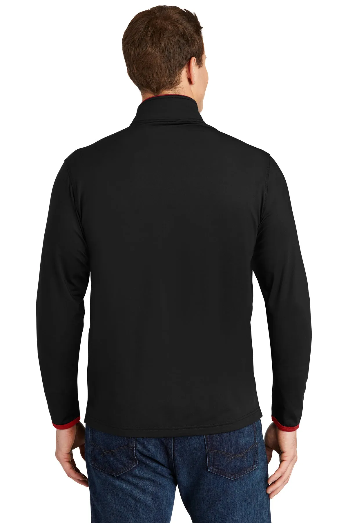 Sport-Tek Sport-Wick Stretch Contrast Branded Full-Zip Jackets, Black/ True Red