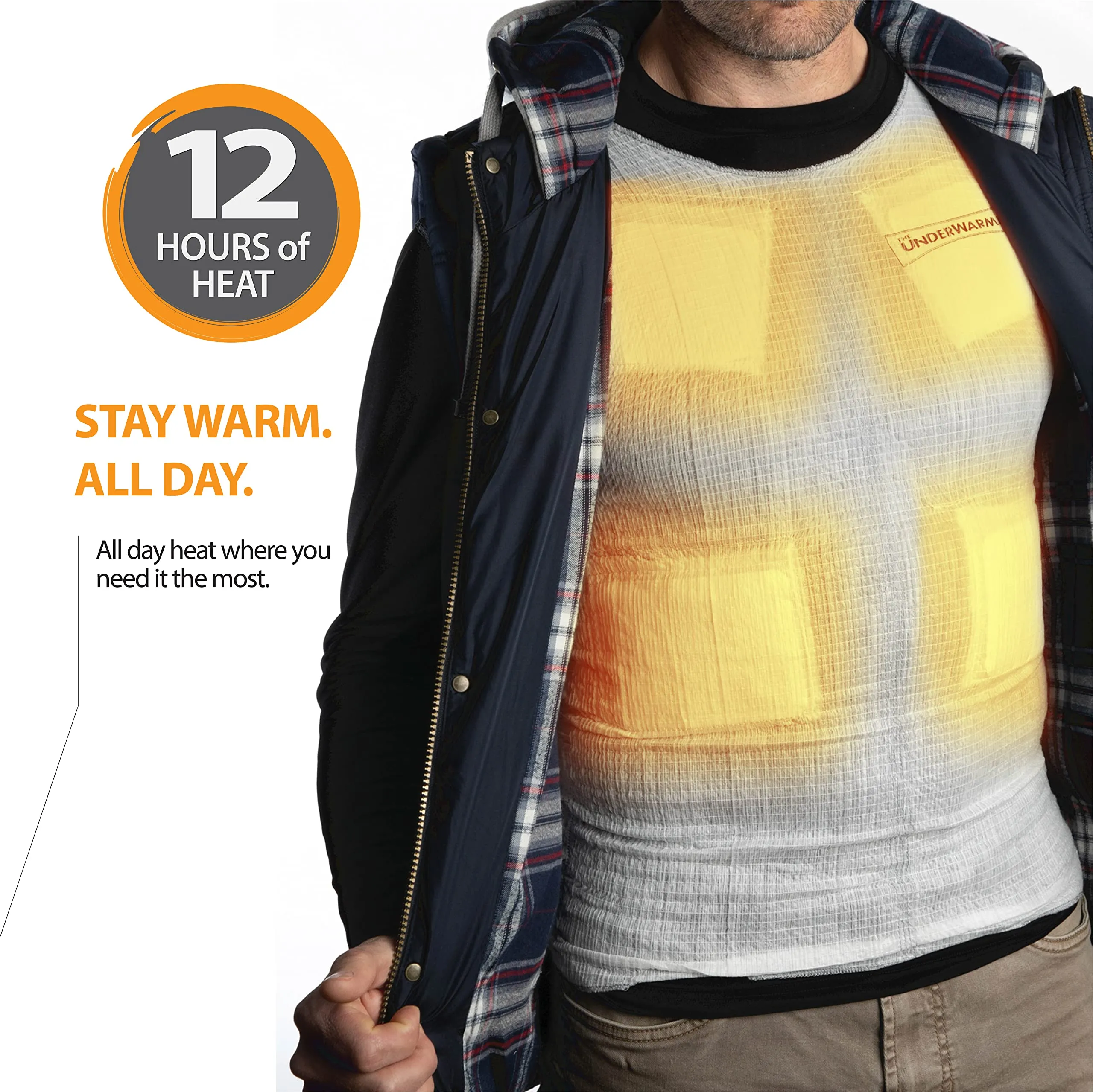 Underwarmer Heated Vest Shirt | Compression Baselayer | 8 Built in Heat Packs | Body Warmer White