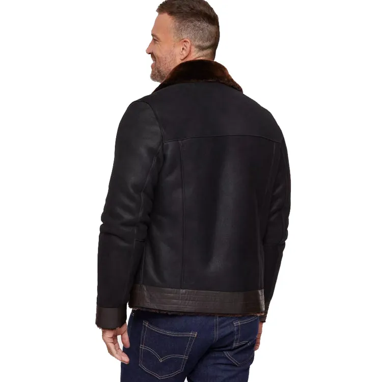 Vintage Moto Shearling Leather Bomber Jacket for Men