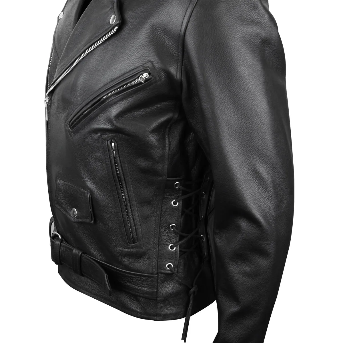 VL515S Men's Basic Classic Motorcycle Jacket with Lace Sides & Zip out Liner