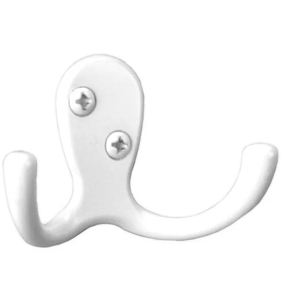 Wall Mount Double Coat Hook - White