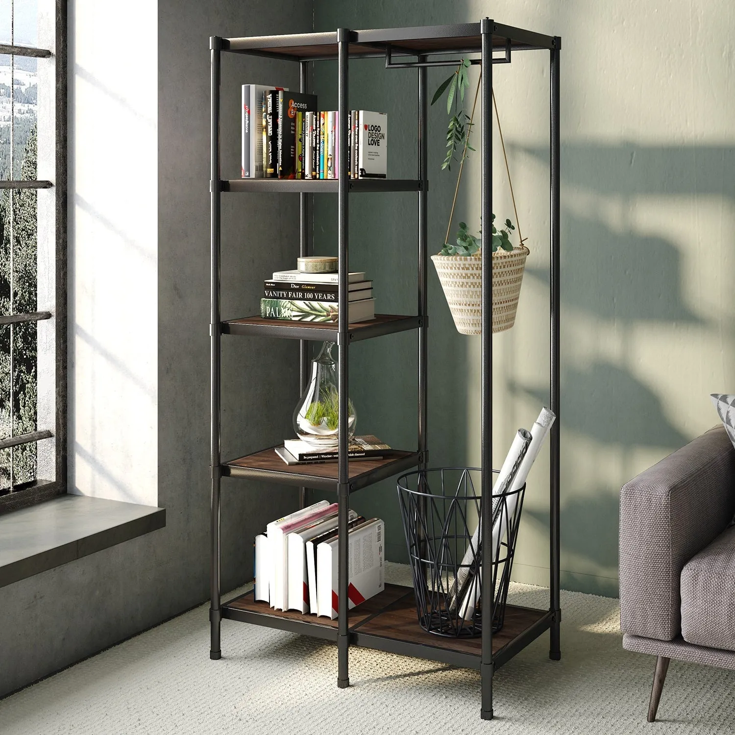 Wesley Etagere Bookcase with Hanging Storage