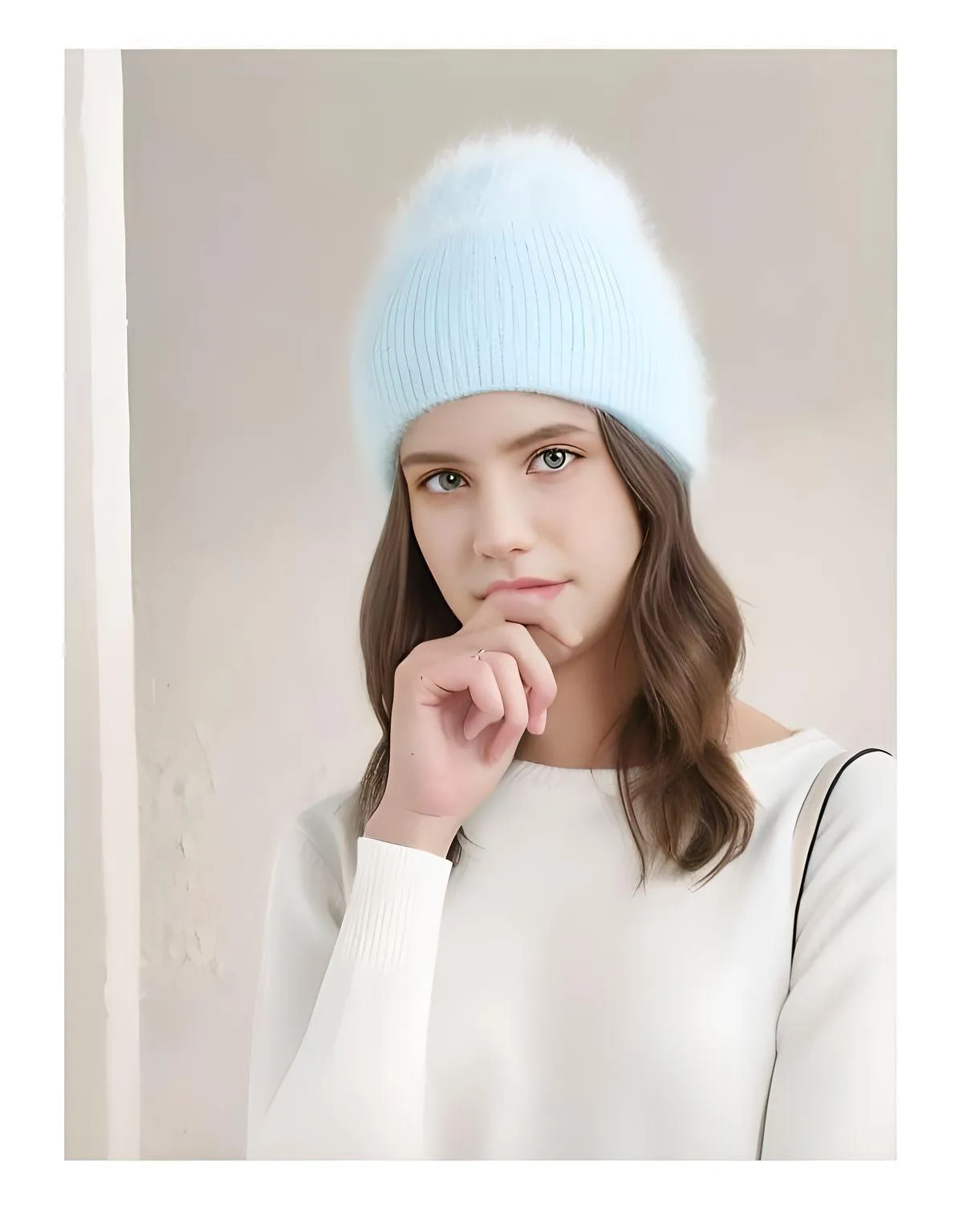 Winter Women's Rabbit Fur Hats Warm Long Rabbit Fur Hair Female Caps Fashion Solid Colors Wide Cuff Young Style Beanies