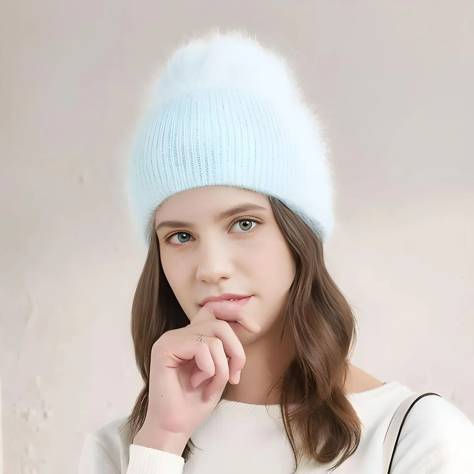 Winter Women's Rabbit Fur Hats Warm Long Rabbit Fur Hair Female Caps Fashion Solid Colors Wide Cuff Young Style Beanies