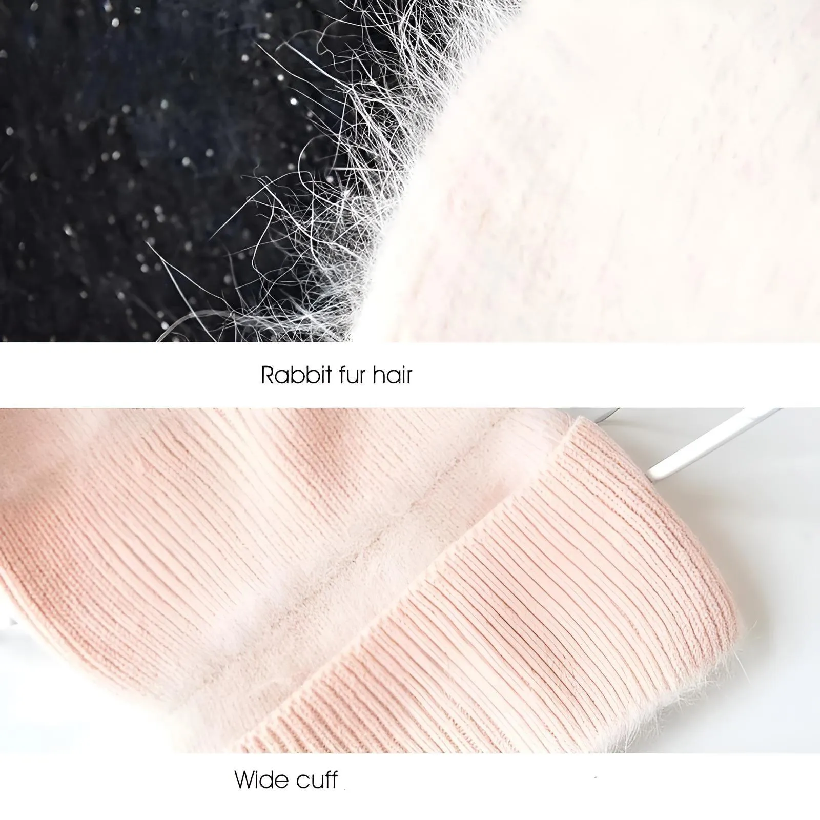 Winter Women's Rabbit Fur Hats Warm Long Rabbit Fur Hair Female Caps Fashion Solid Colors Wide Cuff Young Style Beanies