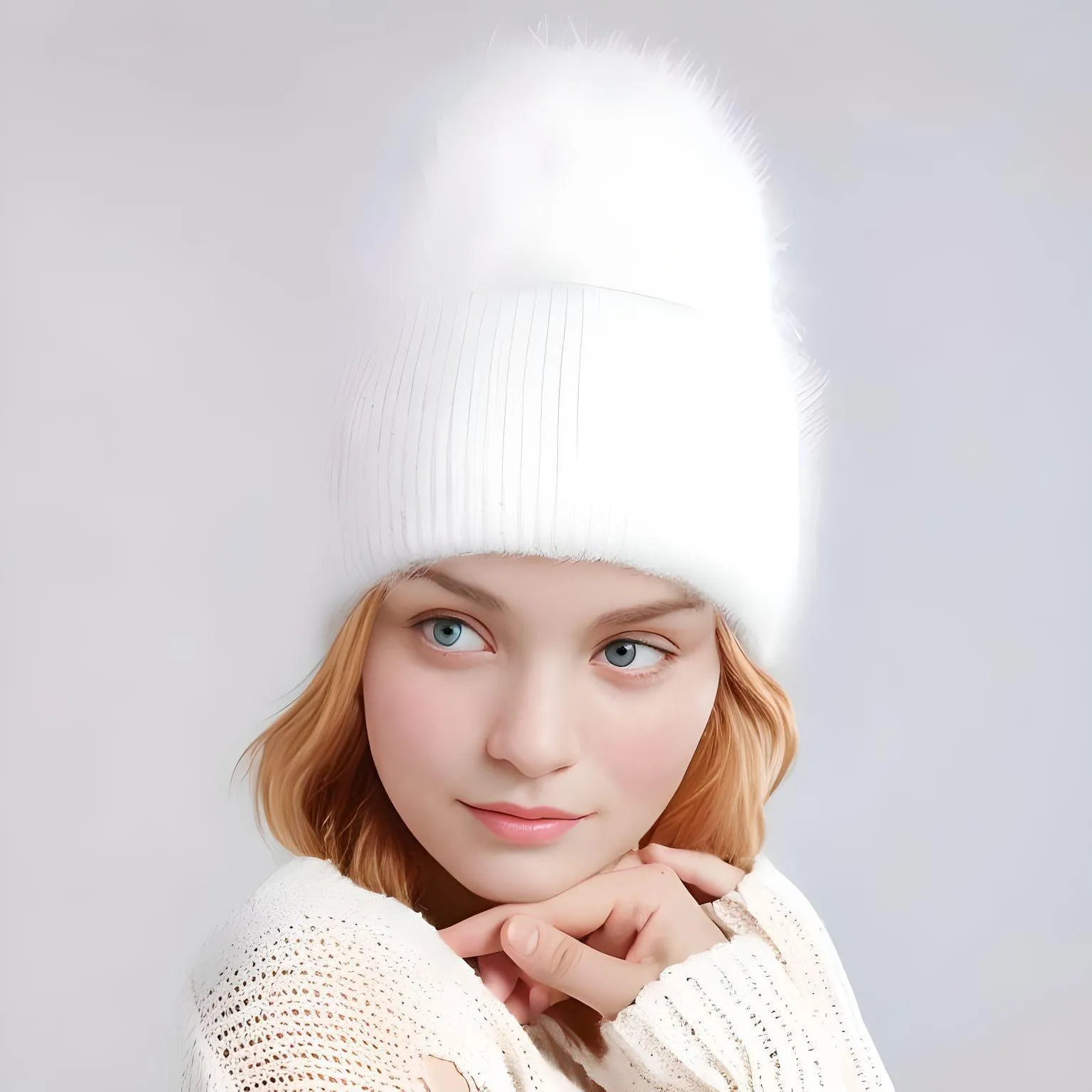 Winter Women's Rabbit Fur Hats Warm Long Rabbit Fur Hair Female Caps Fashion Solid Colors Wide Cuff Young Style Beanies