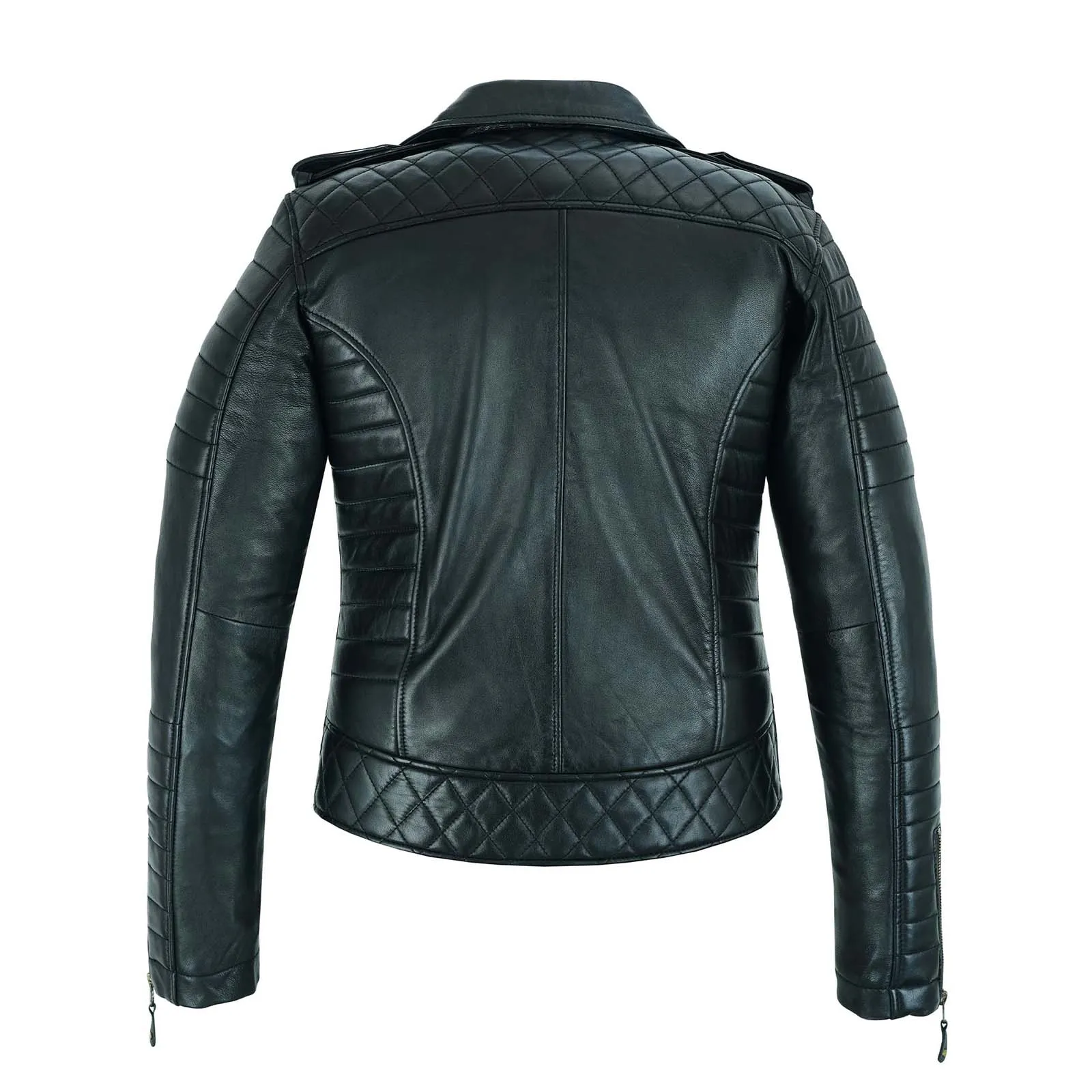 Women Leather Jacket, Real Leather Diamond Biker Style Short Slim Fit Jacket