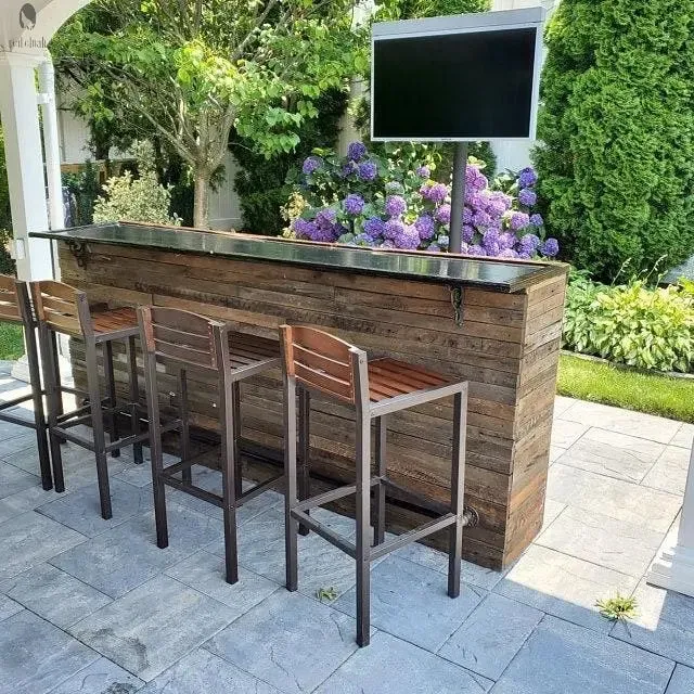 Wood bar with refrigerator-Home Bar-Outdoor Bar-Rustic Bar